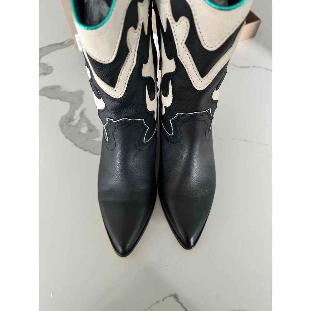 Dolce Vita Landen Western Boots Black Leather Pointed Toe Block Heel Women 9.5